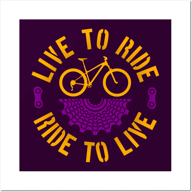 Live to ride Bycicle, Ride to live cassette and mountain bike Wall Art by Drumsartco